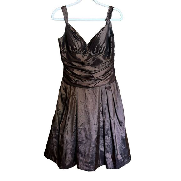 Bill Levkoff Cocktail Dress Womens 8 Brown Sateen Sweetheart Bridesmaid Ruched - Picture 1 of 8